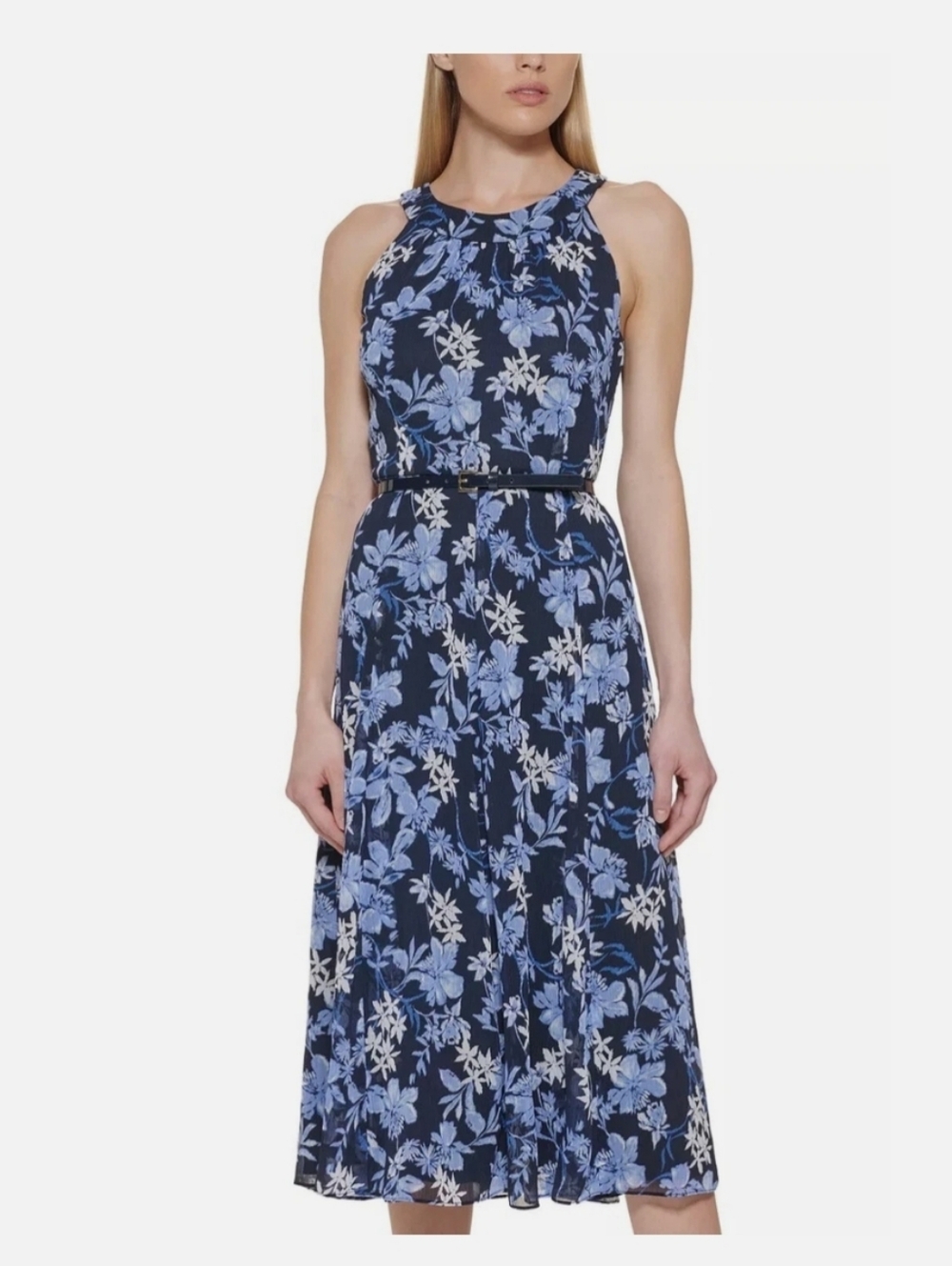 Tommy Hilfiger Sleeveless Navy Blue Floral Midi Dress